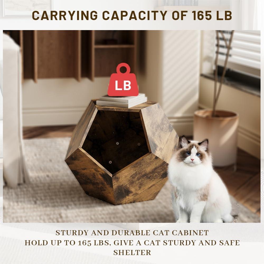 Vintage Cat Bed - Cat Condo Beds for Indoor Cats, Brew Braun Hardwood Brown Nightstand