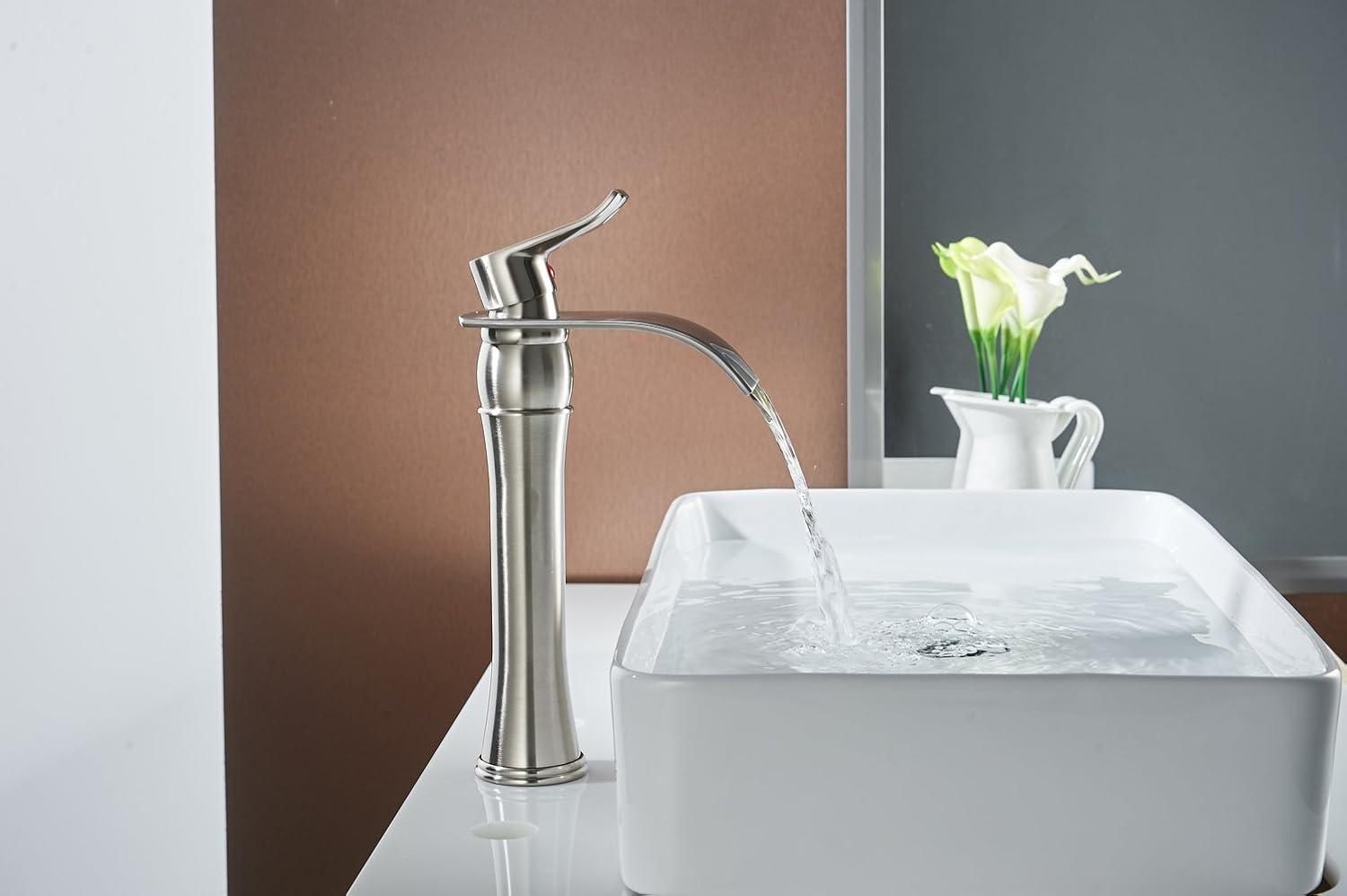 Brushed Nickel Single Handle High Arc Vessel Sink Faucet