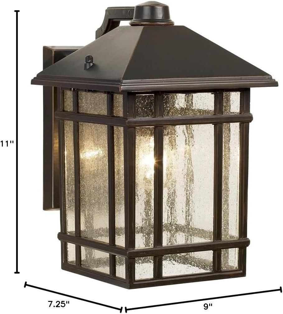 Kathy Ireland Sierra Craftsman Mission Outdoor Wall Light Fixture Rubbed Bronze 11" High Frosted Seeded Glass Panels for Post Exterior Barn Deck House