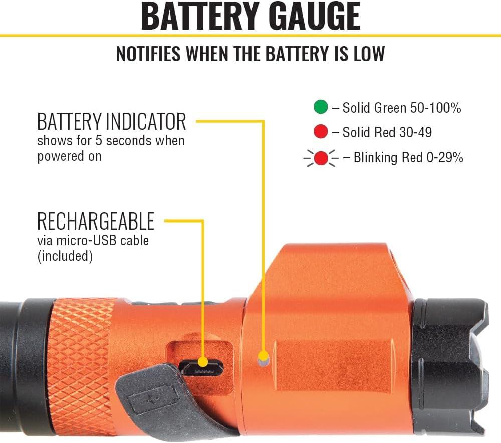 350 Lumen Orange and Black Rechargeable LED Tactical Flashlight