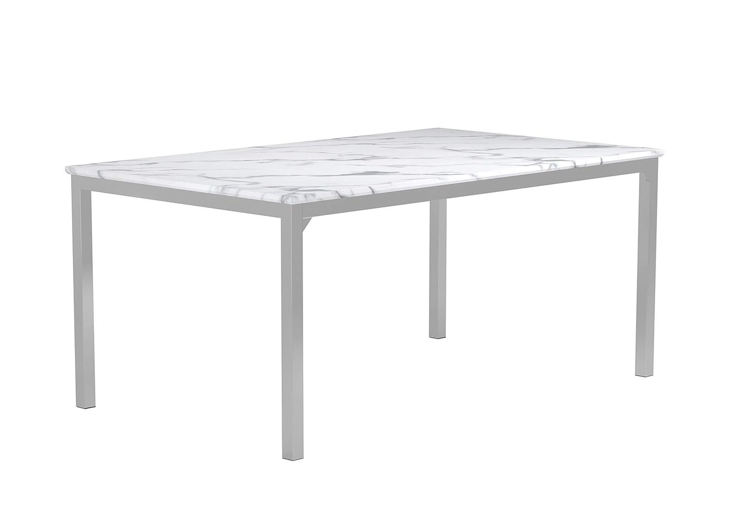 Coaster Athena Rectangle Metal Dining Table with Marble Top in Chrome