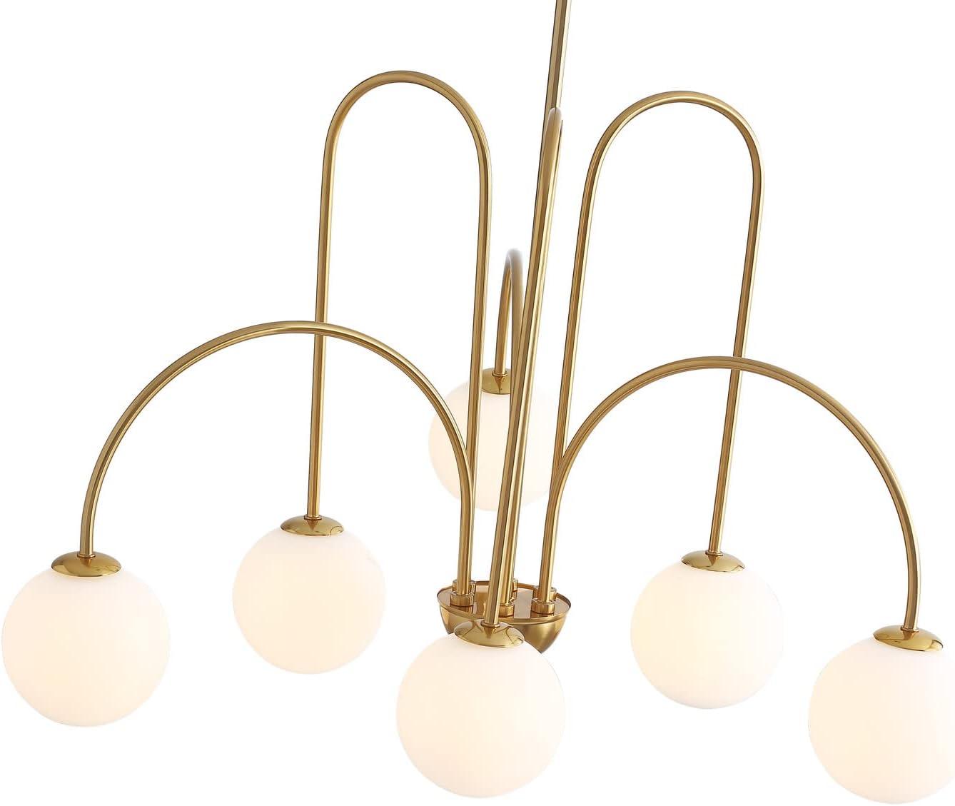 Elegant Brass 6-Light Globe Chandelier with Adjustable Height