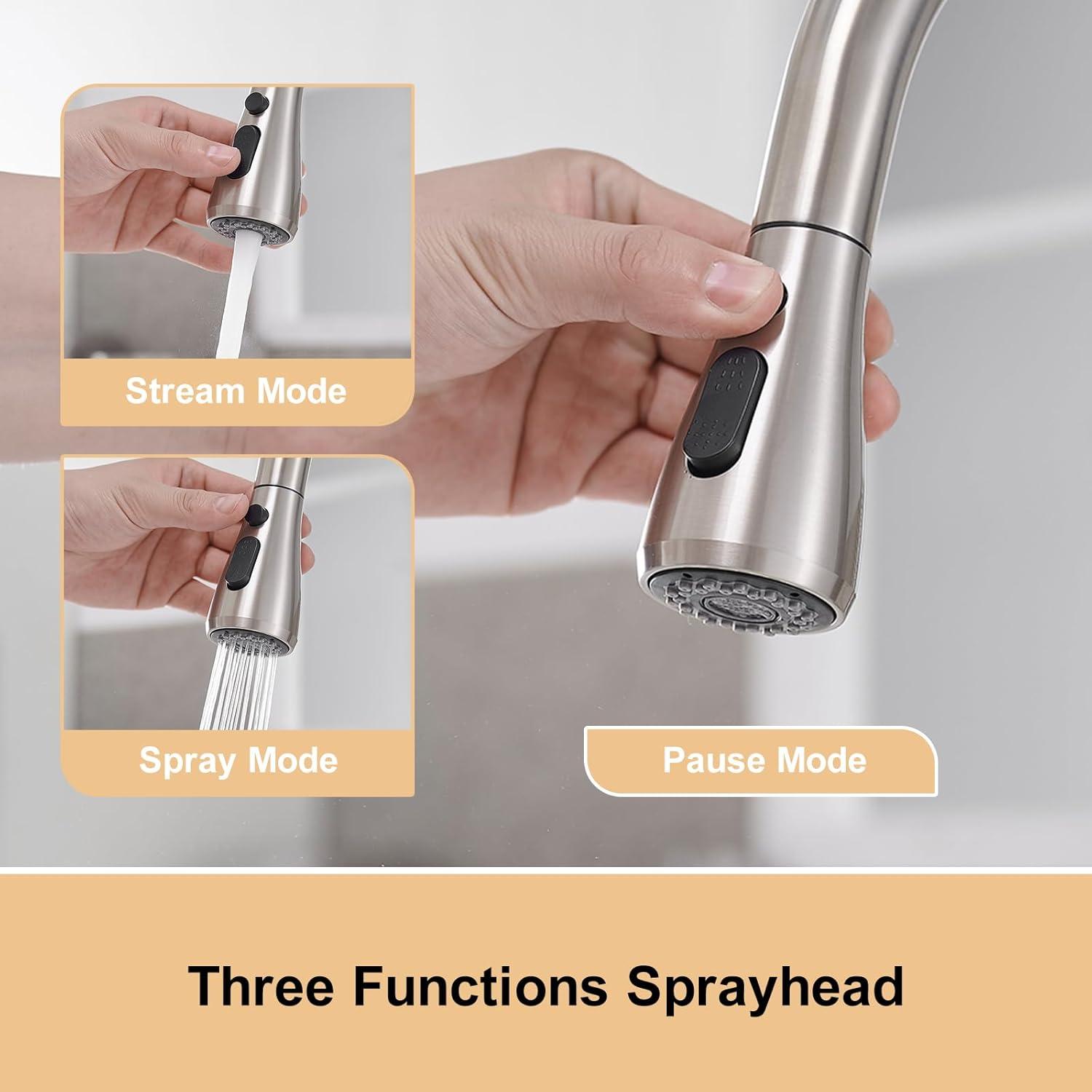 Brushed Nickel Touchless Pull-Down Kitchen Faucet with Spray