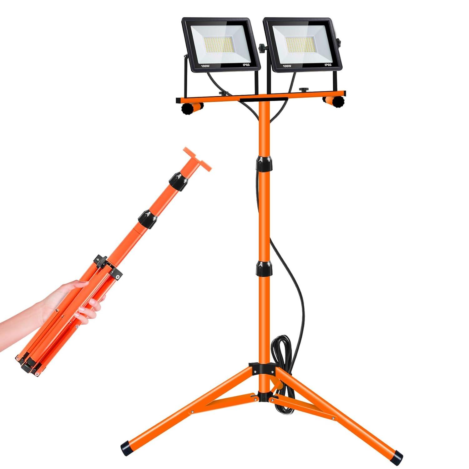 21000 Lumen Work Lights with Stand，3 Adjustable Head LED Work Light, with Adjustable and Foldable Tripod Stand, Waterproof Lamp with Individual Switch with 6500 Kelvin Color Temperature