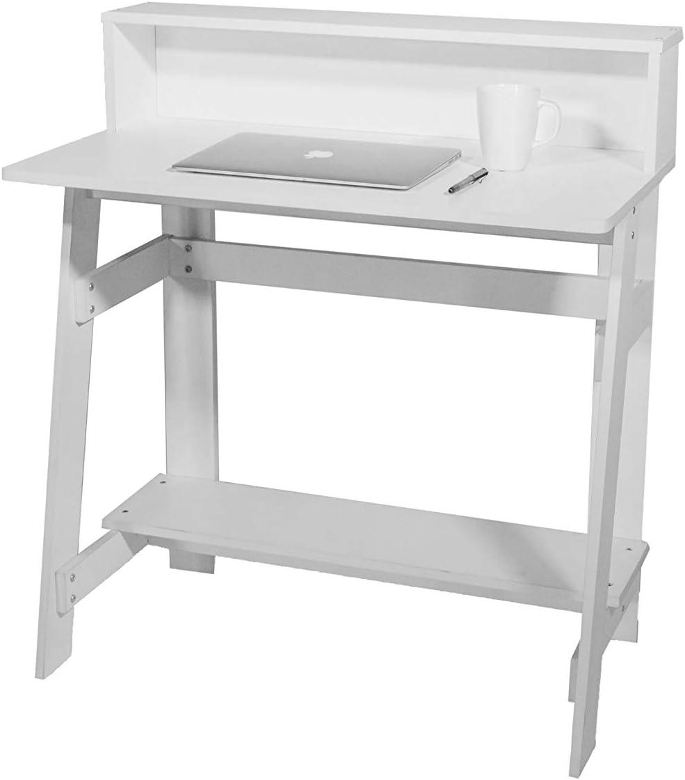 Lennox Sleek White Wood Computer Desk with Hutch and Drawers