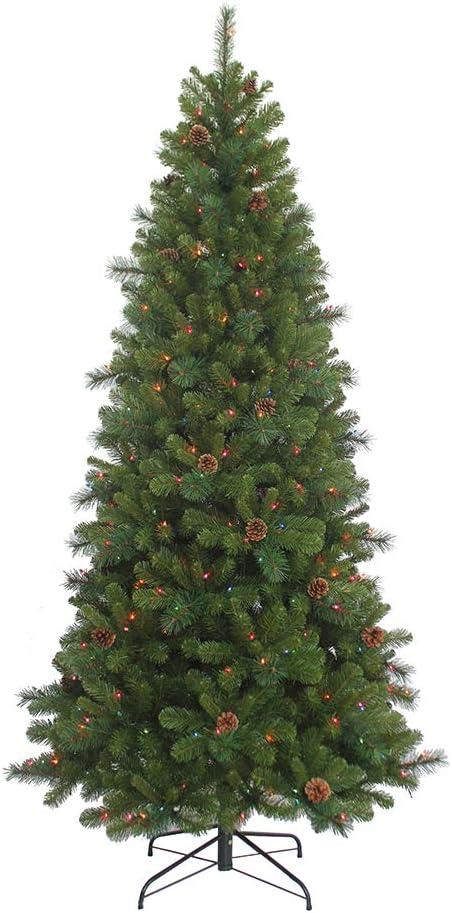 7.5' Pre-Lit Slim Spruce Christmas Tree with Multicolor Lights