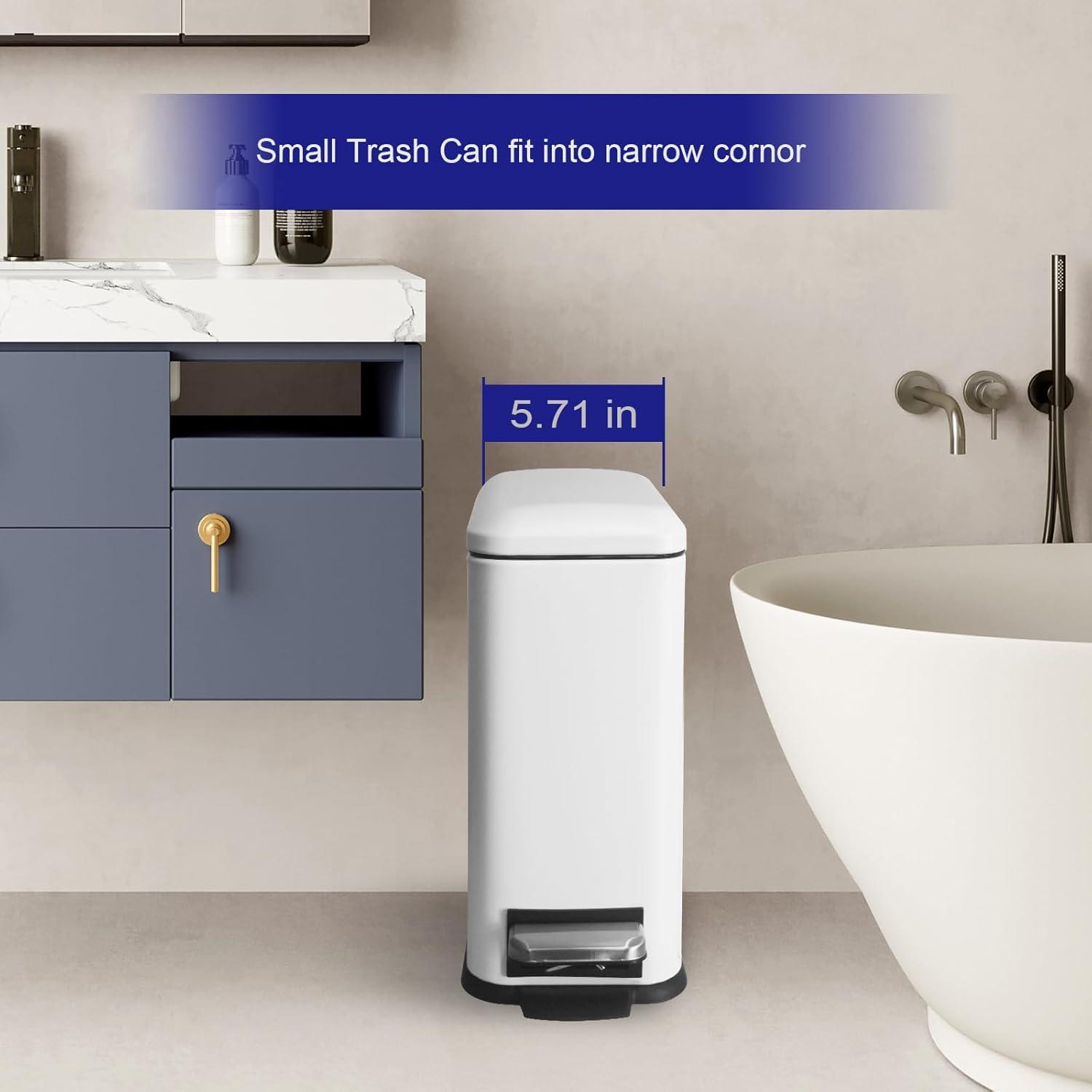 FDW Bathroom Trash Can With A Lid 1.3 Gallon  (5 L) Small Trash Bin Step Pedal Garbage Can With Removable Bucket Slim For Small Spaces For Bathroom,Bedroom,Kitchen,Office