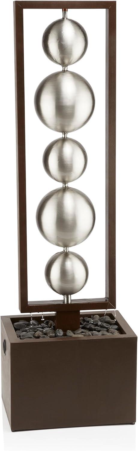 55" Metal Modern Column Fountain with Stainless Steel Orbs Silver/Brown - Alpine Corporation: Electric-Powered