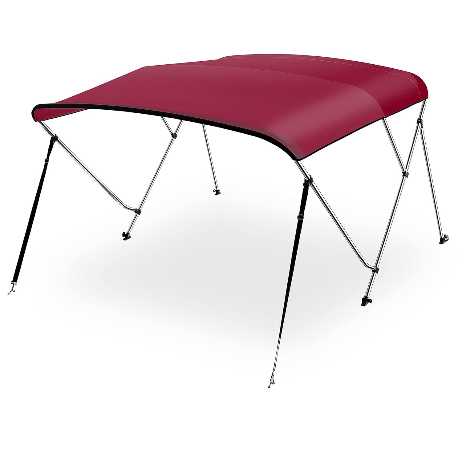 SereneLife 3 Bow Bimini Top - 2 Straps And 2 Rear Support Poles With Marine-Grade 600D Polyester Canvas (Gray) | Wayfair