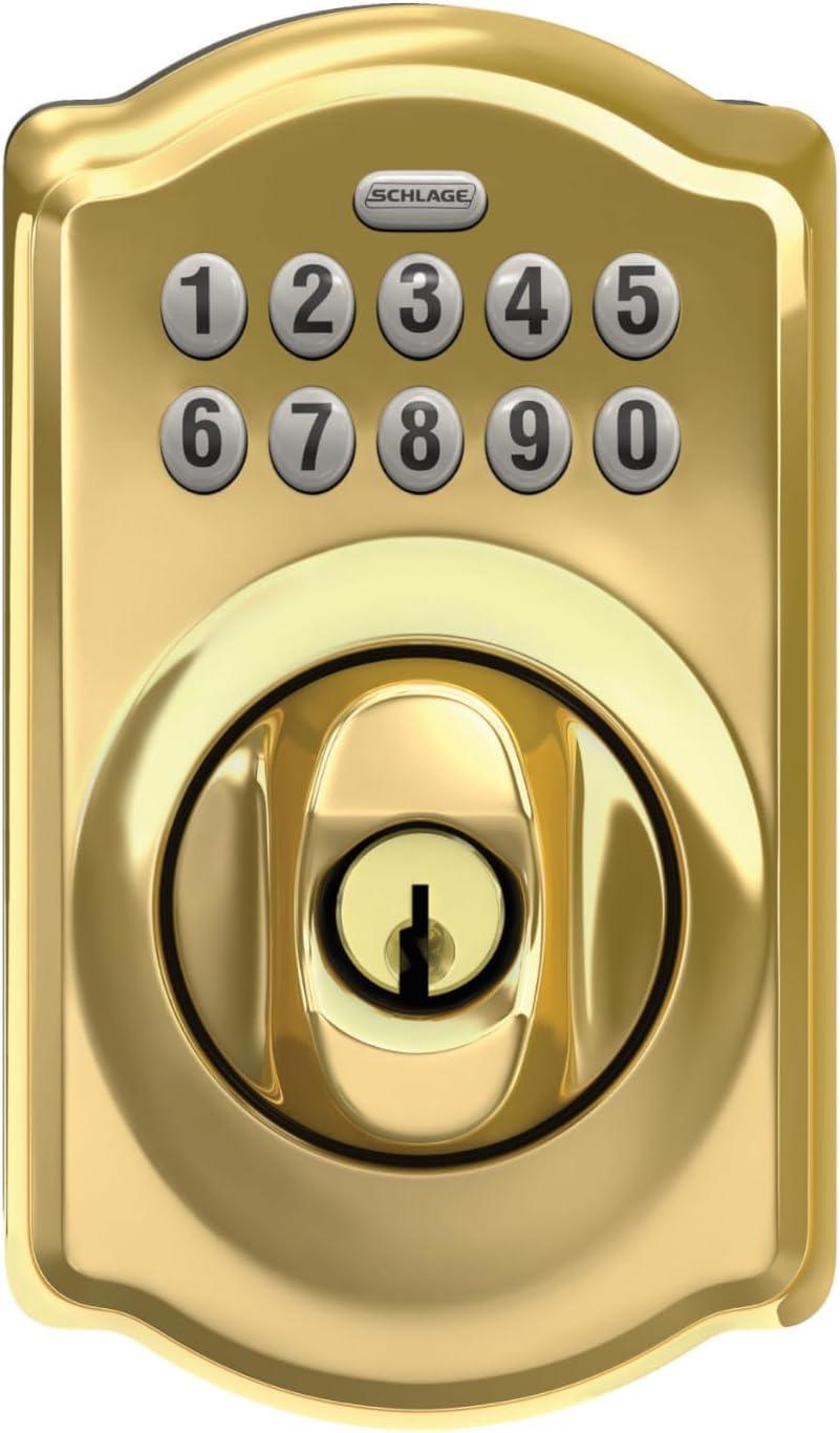 Schlage Be365-Cam Camelot Electronic Keypad Single Cylinder Deadbolt - Brass