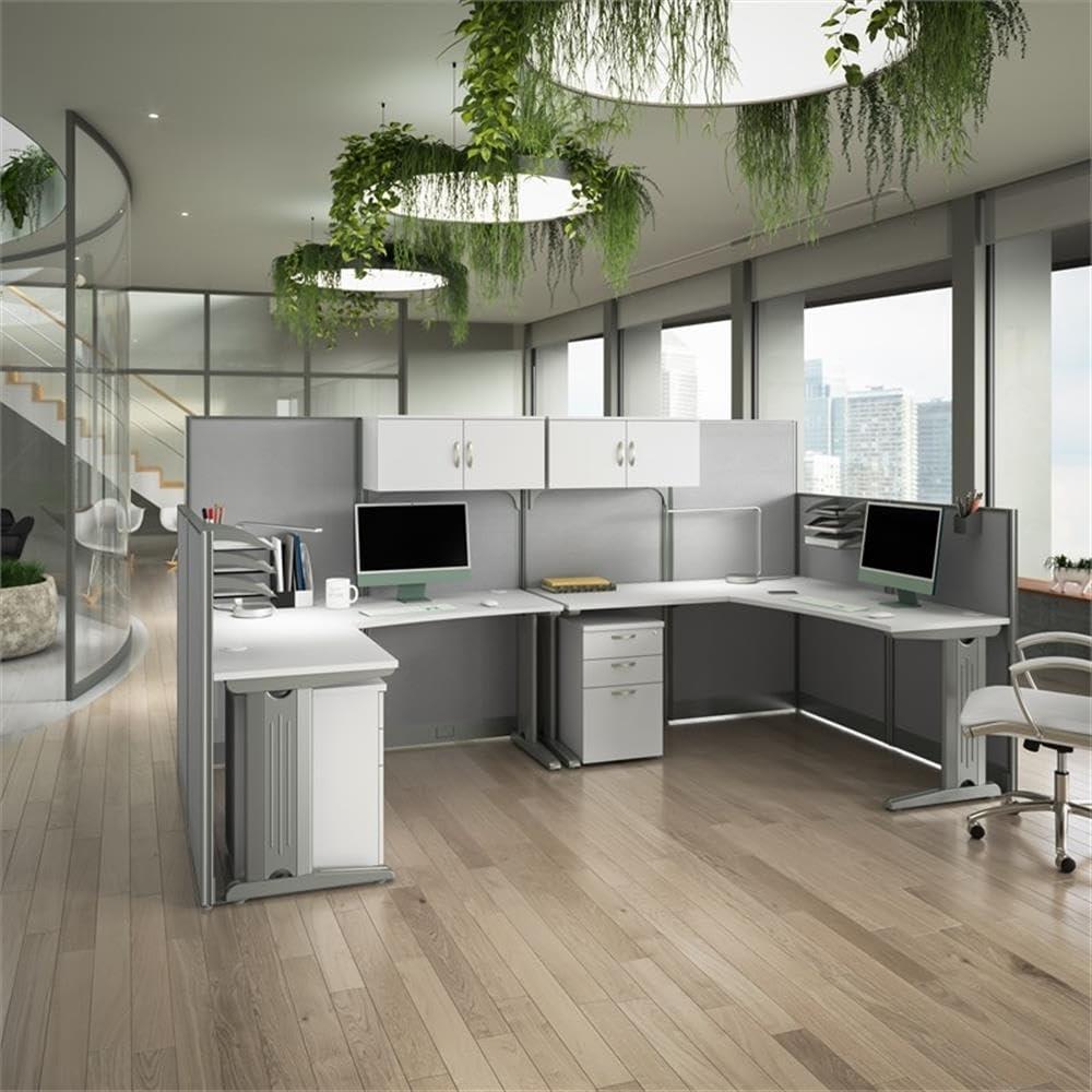 Bush Business Furniture Office in an Hour 2 Person L Shaped Cubicle Desks with Storage, Drawers, and Organizers