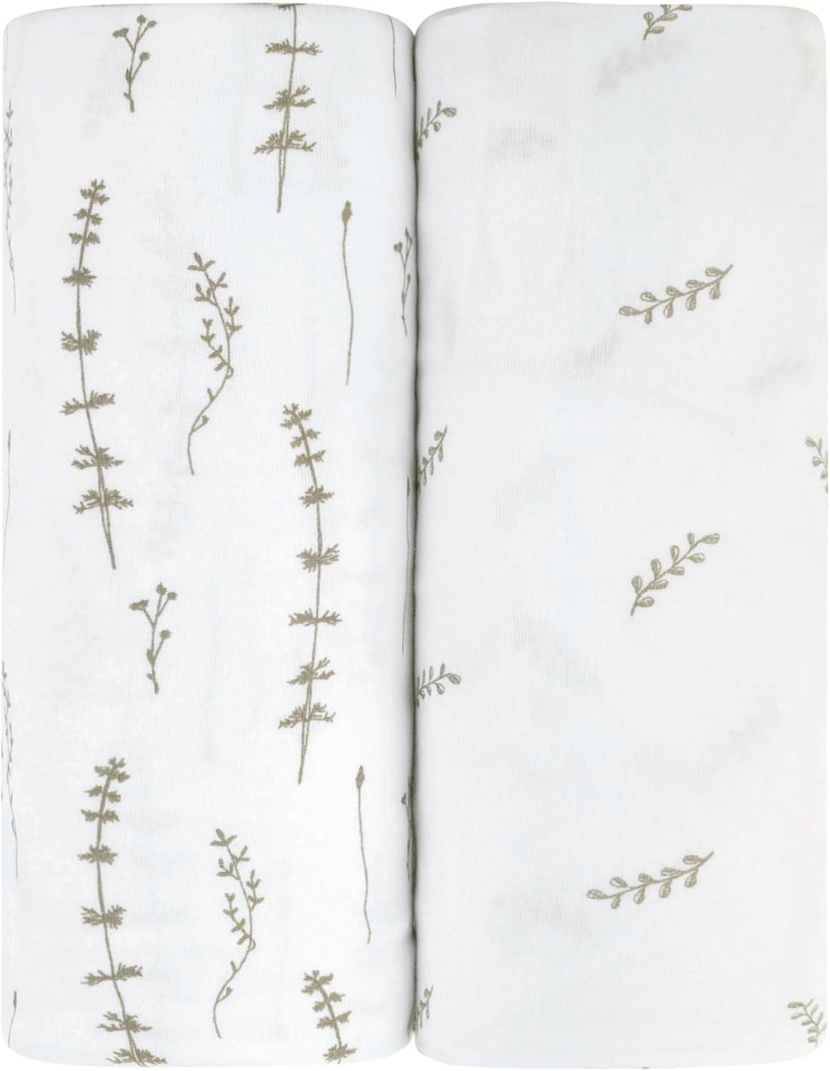 Ely’s & Co. Bassinet Sheets, Baby Boy/Girl Fitted Bassinet Mattress Sheet Set - 2 Pack, 100% Jersey Knit Cotton, fits Oval, Hourglass and Rectangle Mattress, Forest Grey Floral, 32”x16”x3”