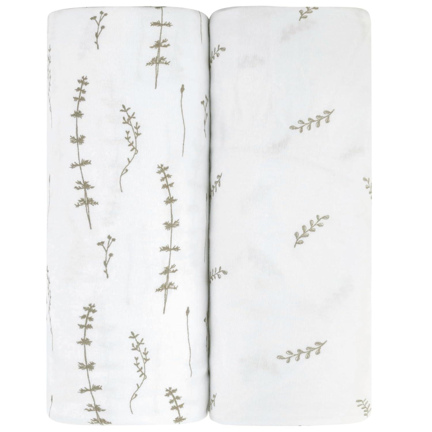 Ely’s & Co. Bassinet Sheets, Baby Boy/Girl Fitted Bassinet Mattress Sheet Set - 2 Pack, 100% Jersey Knit Cotton, fits Oval, Hourglass and Rectangle Mattress, Forest Grey Floral, 32”x16”x3”