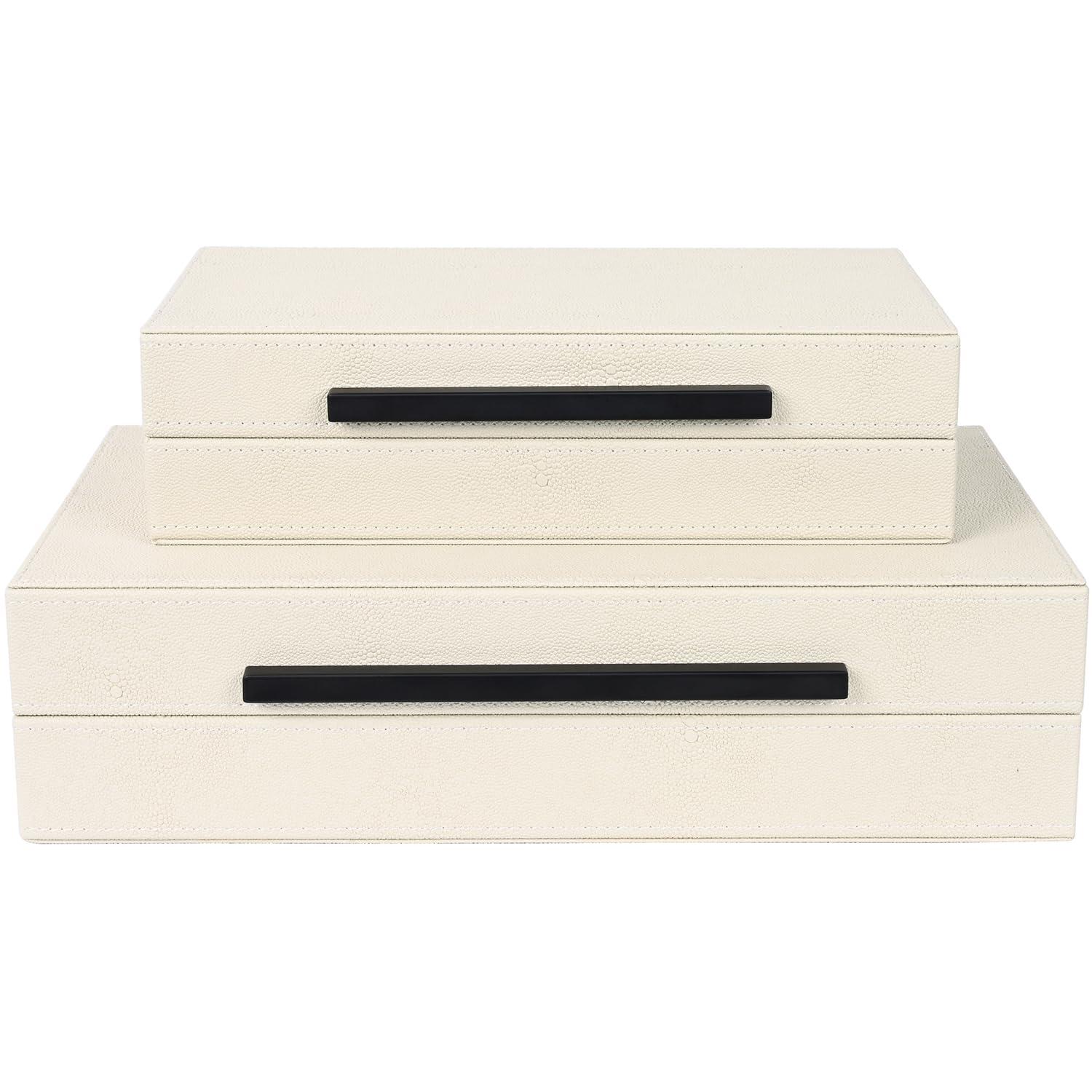 Faux  Leather Decorative Jewelry Storage Nesting Organizer Boxes with Lids Gold Handle Set of 3, Black