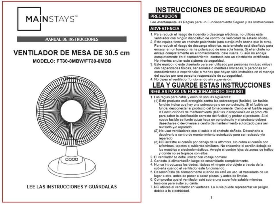 Mainstays 12" 3-Speed Oscillating Table Fan, FT30-8MBW, New, White