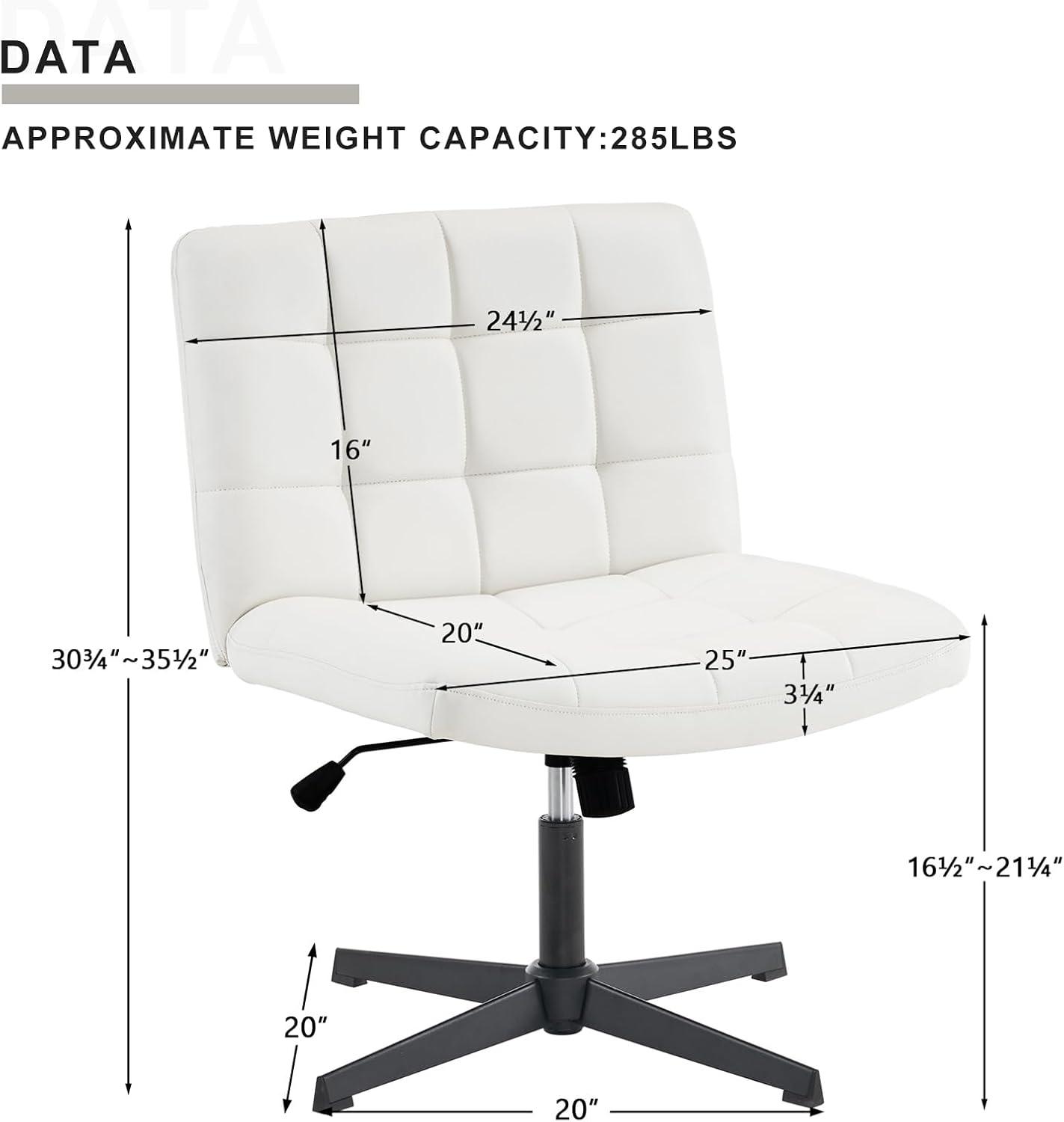 Armless Home Office Task Desk Computer Chair No Wheels PU-Padded Adjustable Swivel Vanity Chair lvory white