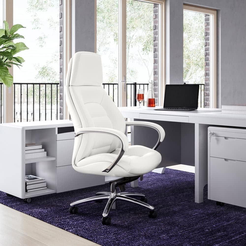 Zuri Furniture Gates Genuine Leather Aluminum Base High Back Executive Chair - White