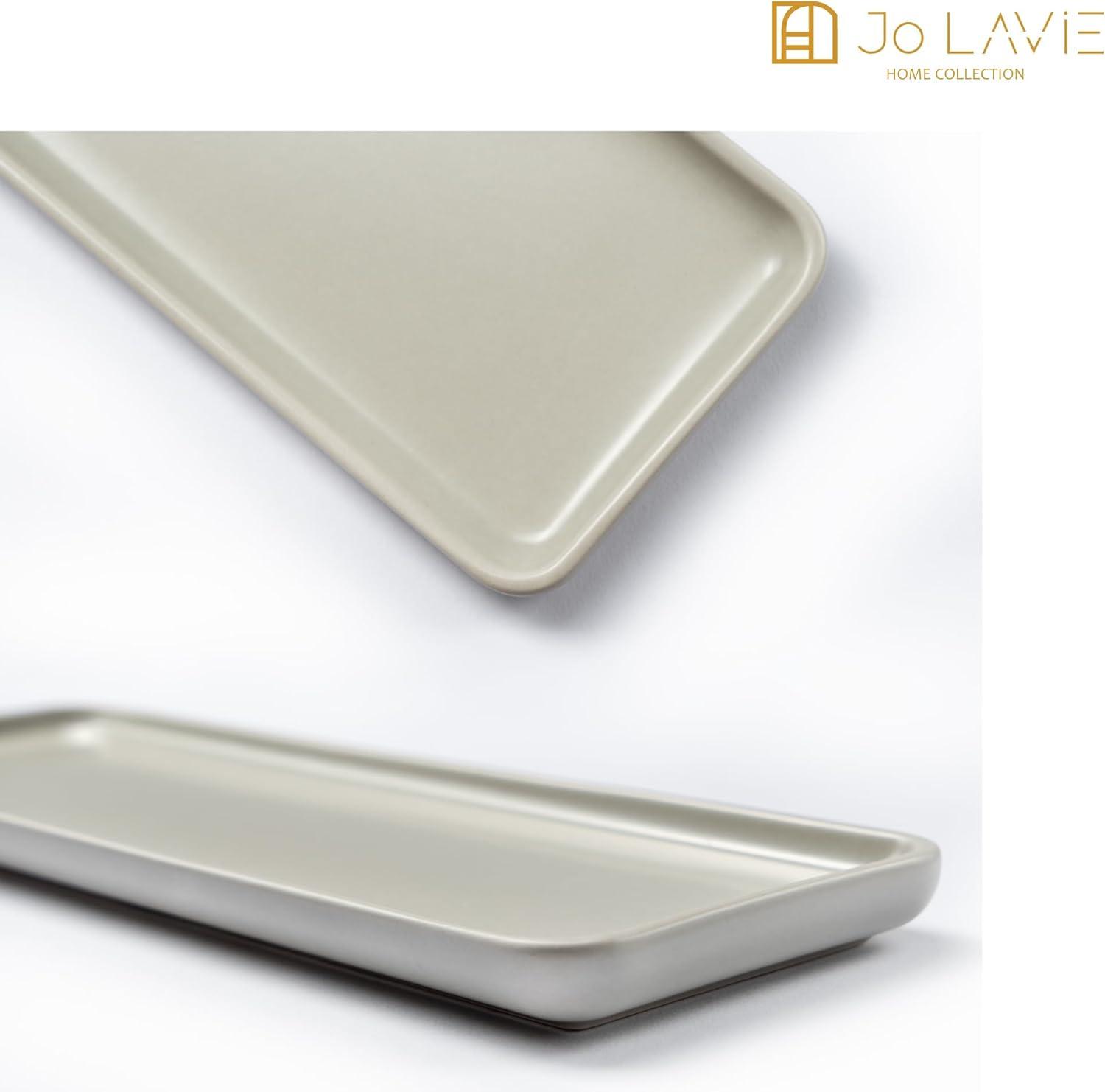 Jo Lavie - Beige Ceramic Vanity Tray for Bathroom, Bathroom Tray for Counter, Small Rectangle Ceramic Tray, Ceramic Tray for Kitchen Counter,Home Decor Bathroom Organizer, Saop Dispenser Tray C45