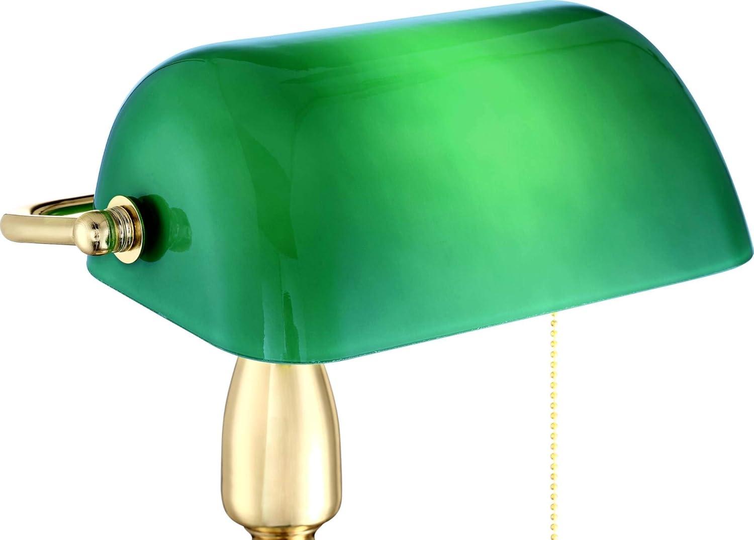 360 Lighting Hammond Traditional Piano Banker Desk Lamp 14" High Brass Plating Green Glass Shade for Bedroom Bedside Nightstand Office Kids House Home