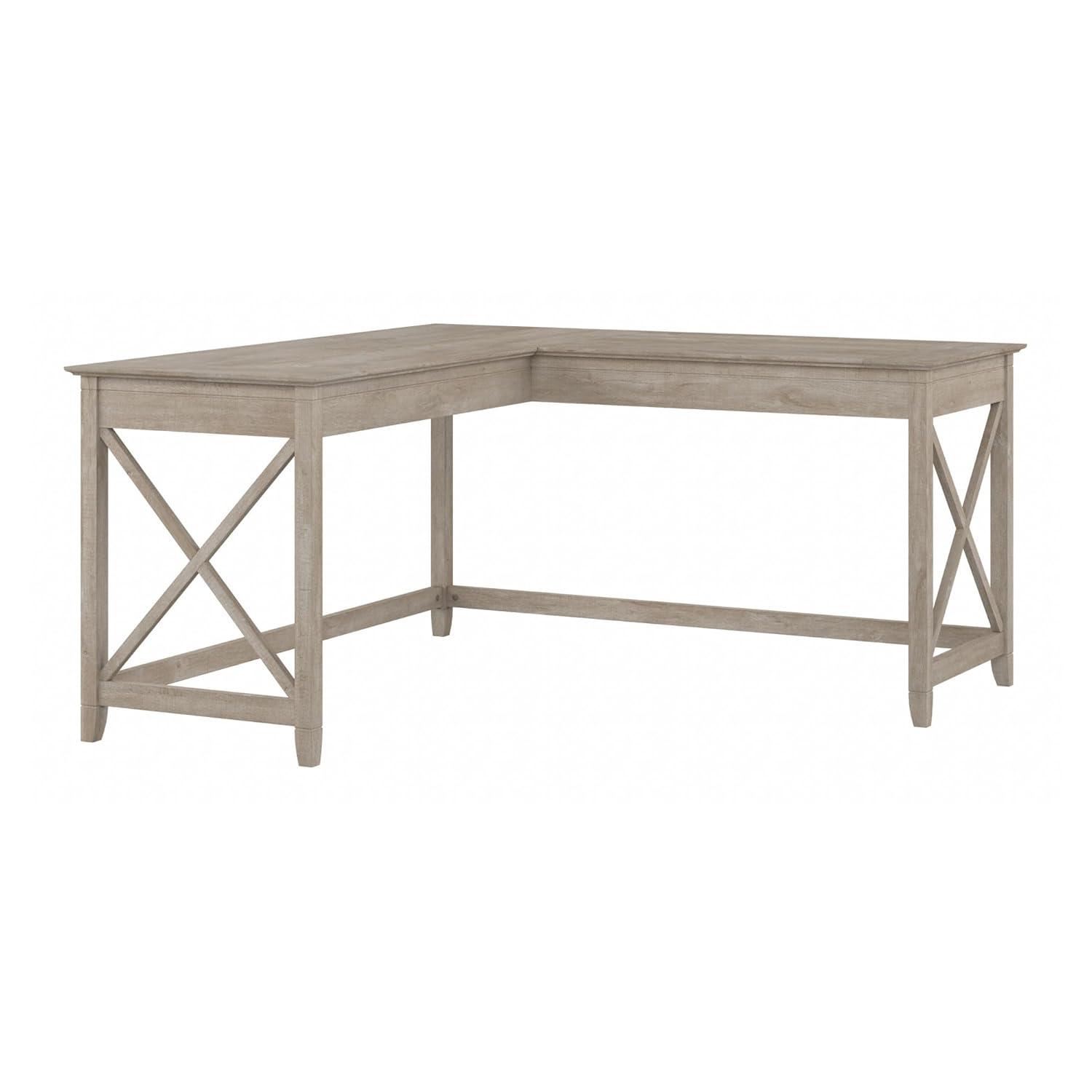 Gracie Oaks Key West L Shaped Desk, 60-inch Modern Farmhouse Writing Desk for Home Office