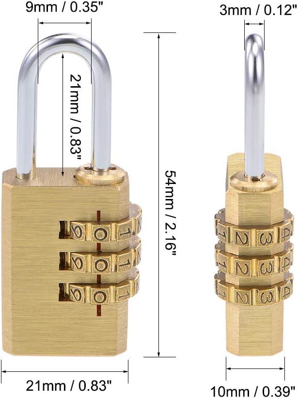 uxcell 3 Digit Combination Padlock Brass Locks 3mm Shackle Diameter for Gym Locker Fence Suitcase Travel Outdoor