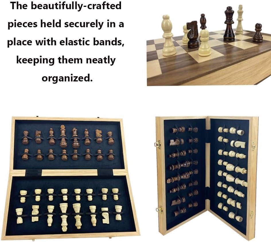 15" Folding Wooden Chess Set with Hand-Carved Pieces