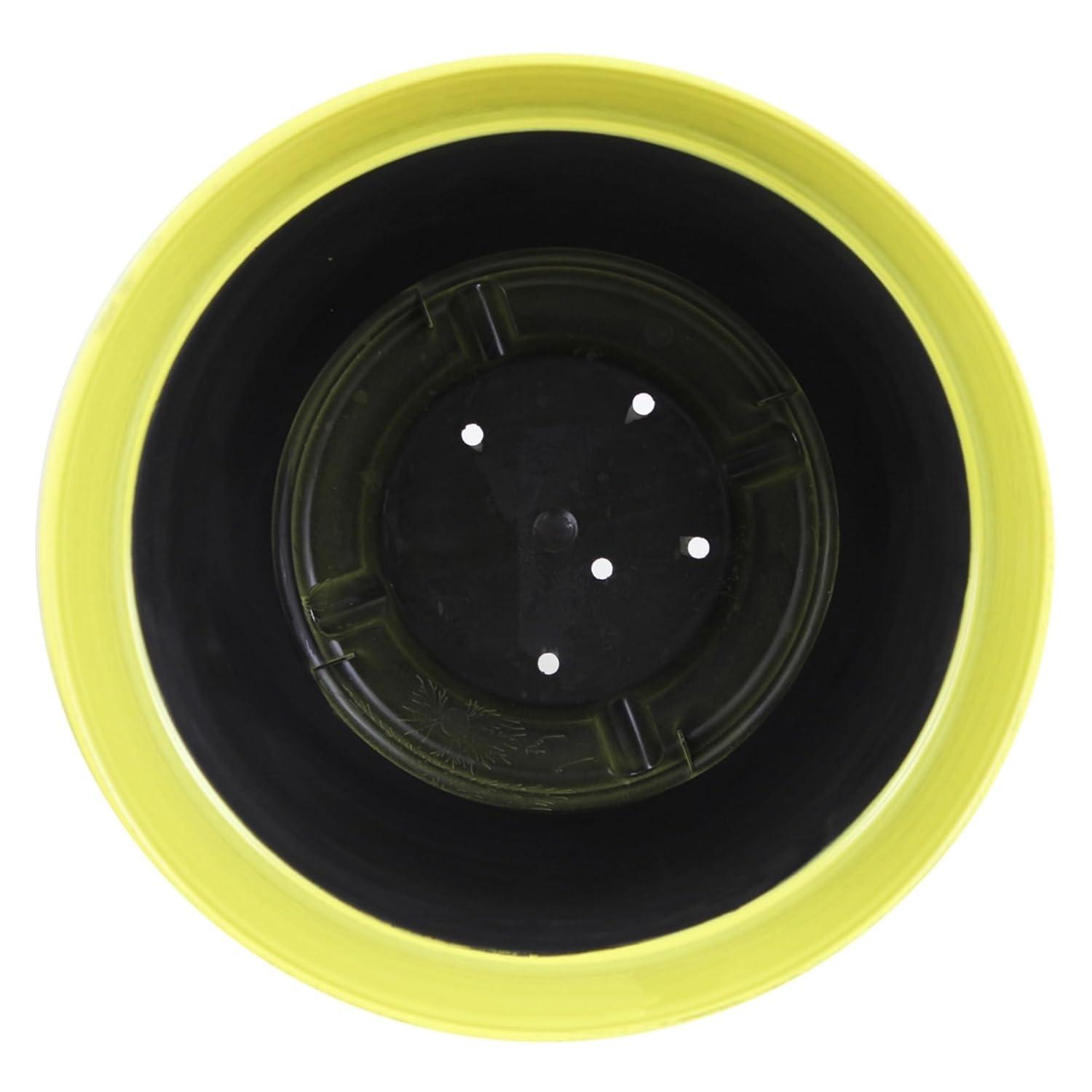 Garden Elements Indoor/Outdoor Glazed Brushed Happy Plastic Planter, Large, Bright Yellow, 15"