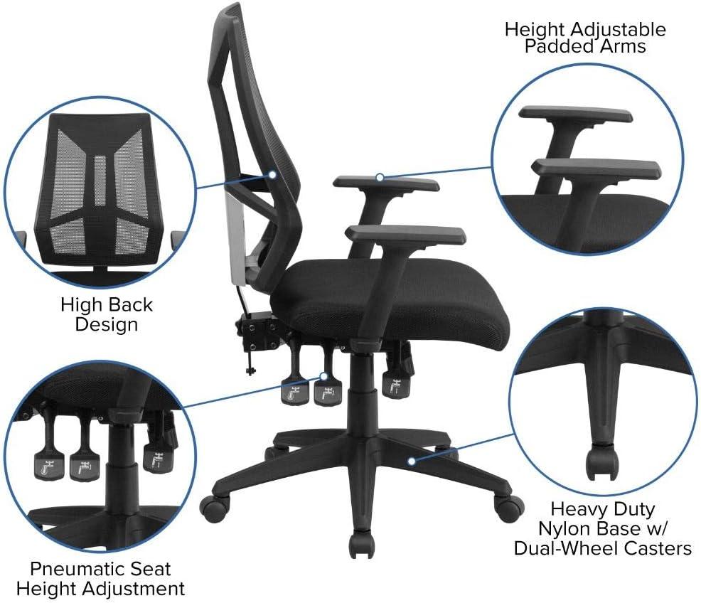 Flash Furniture High Back Black Mesh Multifunction Swivel Ergonomic Task Office Chair with Adjustable Arms