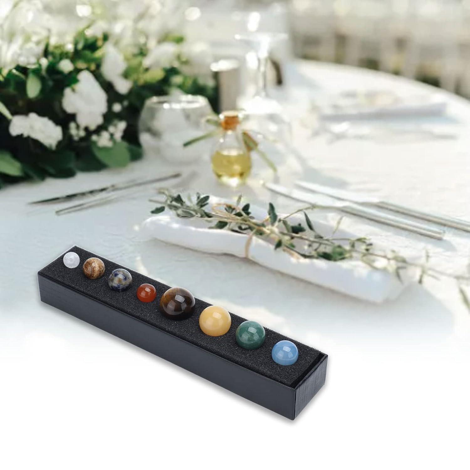 Dengmore Solar System 8 Planets Natural Gemstones Sphere with Gift Box Desk Ornaments Home Decorations