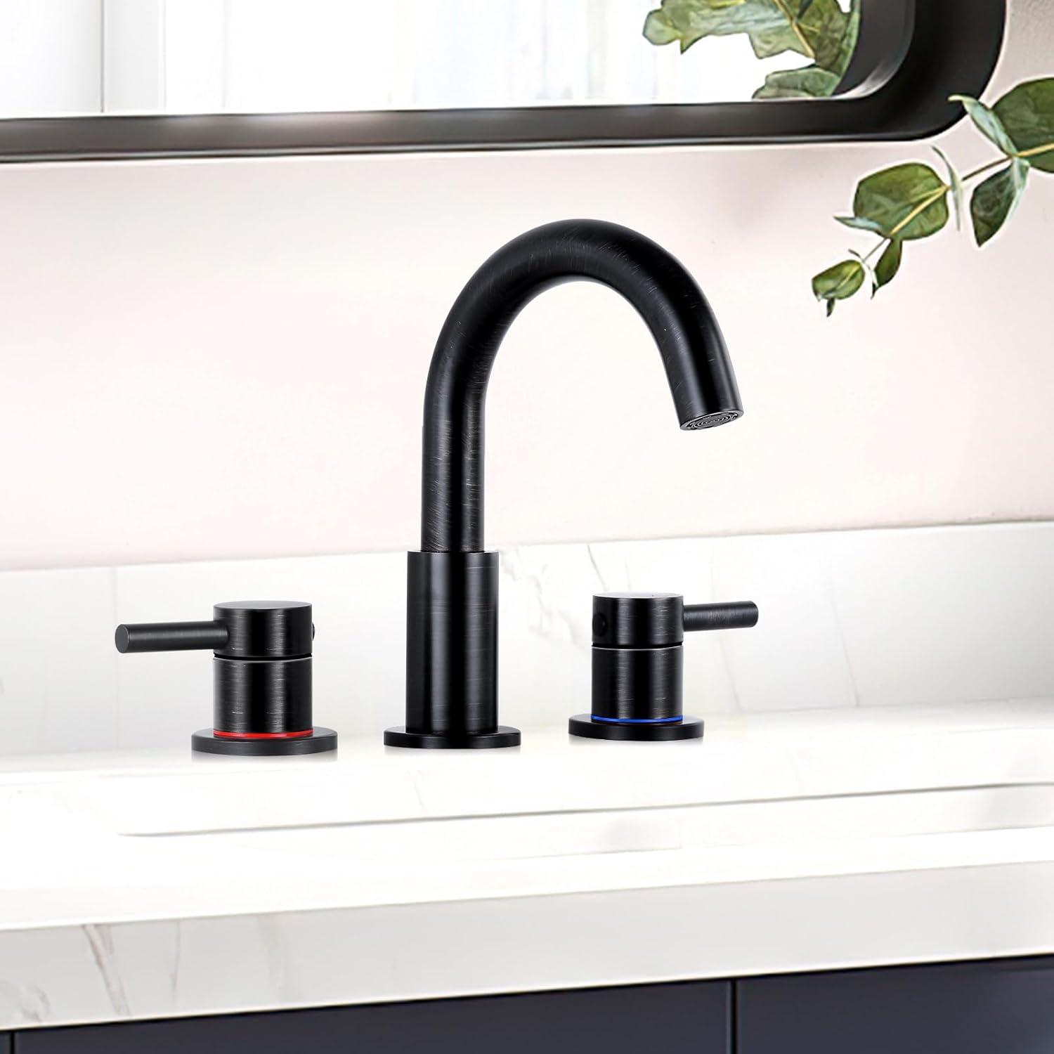 Oil Rubbed Bronze 8-Inch Widespread Bathroom Faucet with Pop-Up Drain