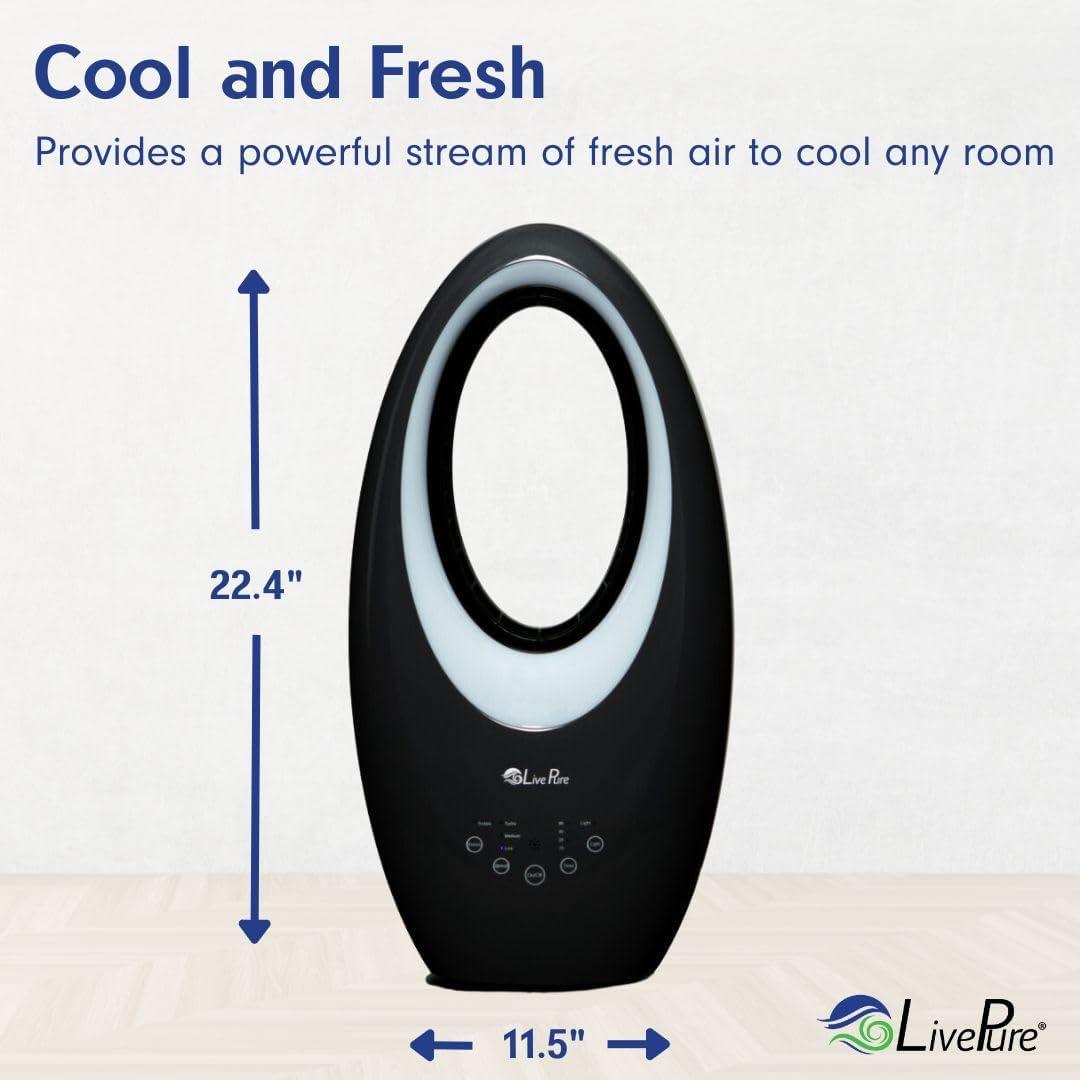 LivePure Bladeless Auto-Duster, Oscillating Fan w/Filter, Air Circulator, Sage