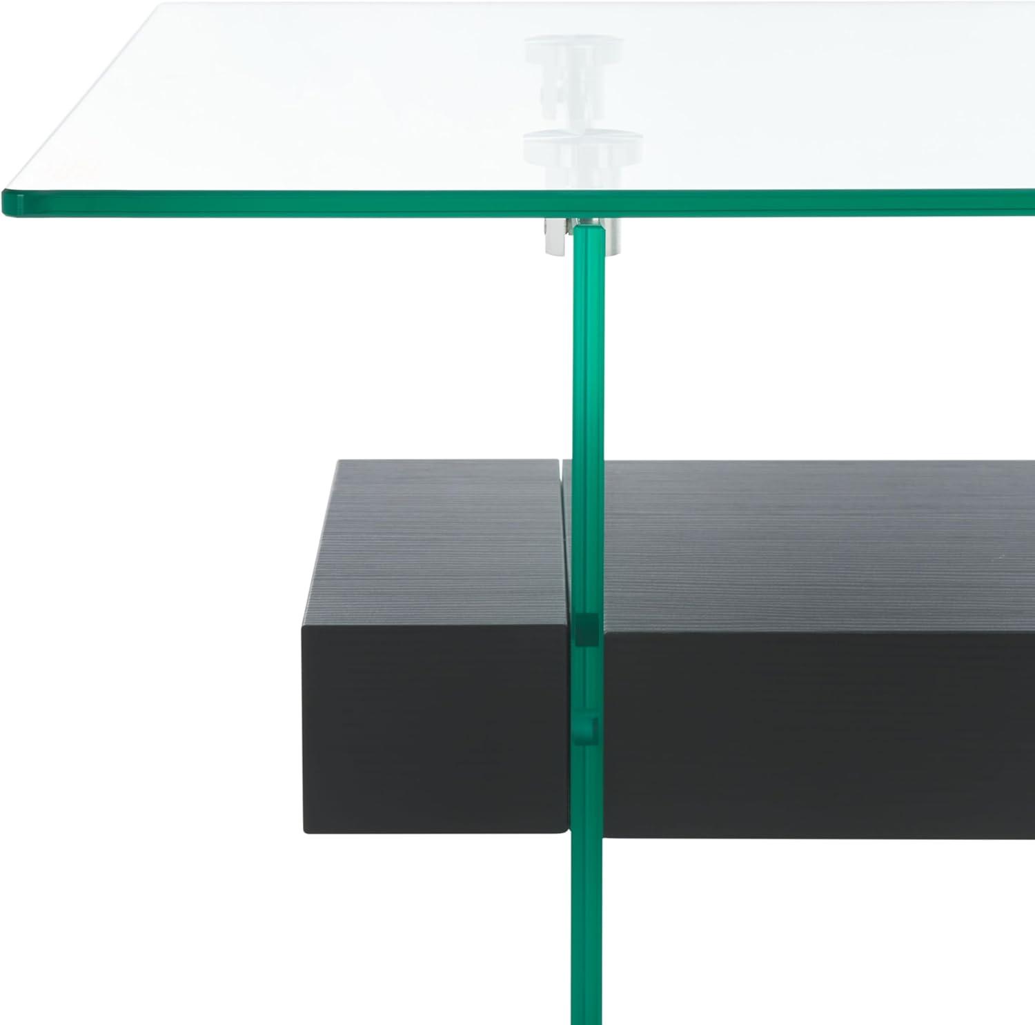 Kayley Coffee Table - Glass/Black Oak Wood Shelf - Safavieh