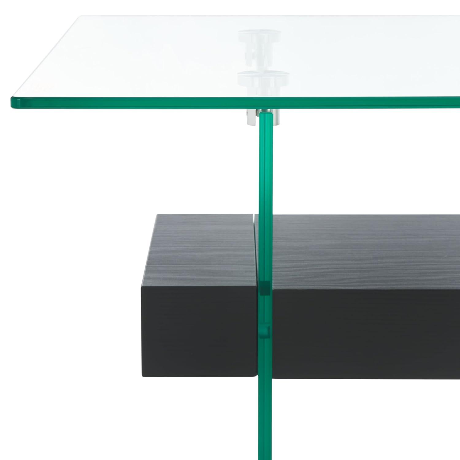Kayley Coffee Table - Glass/Black Oak Wood Shelf - Safavieh
