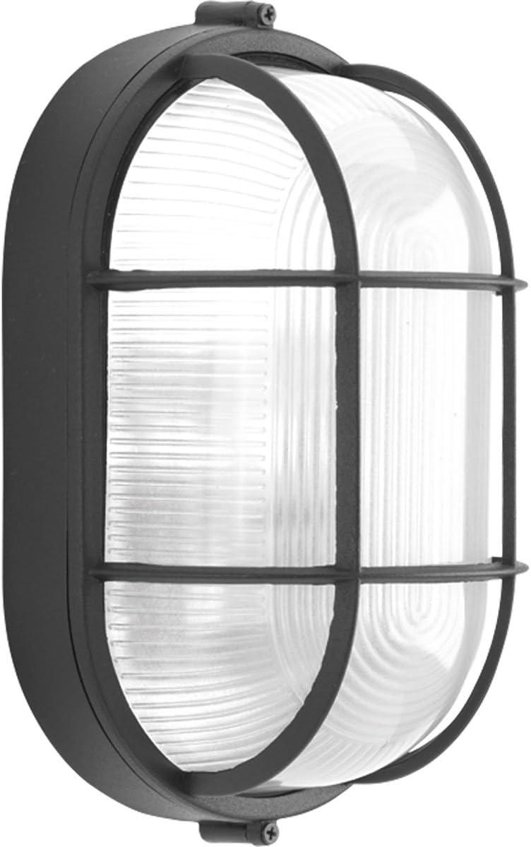 Progress Lighting Bulkheads 1-Light Flush Mount Wall Light Black White Shade