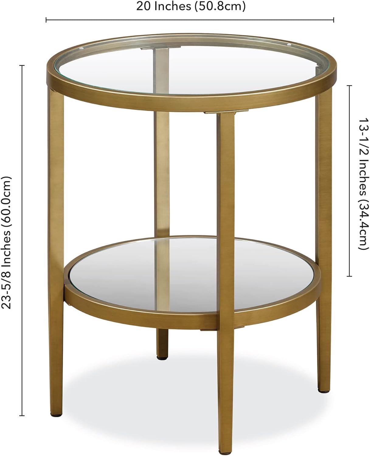 Evelyn&Zoe 20" Antique Brass Finish Metal/Glass Side Table