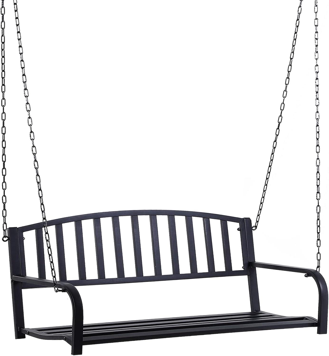 Outsunny 2-Person Metal Outdoor Porch Swing, Hanging Outdoor Swing Chair, Hanging Steel Patio Bench for Deck, 528lb Weight Capacity, Black