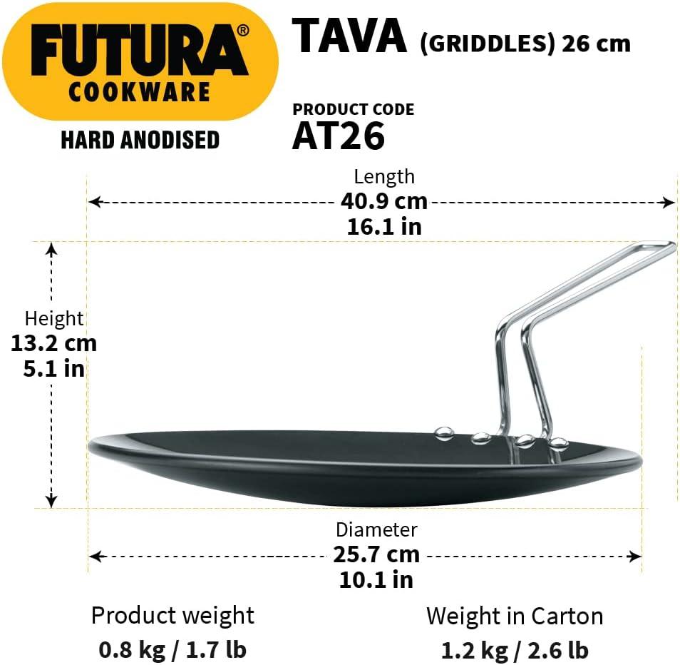 Hawkins Futura Hard Anodized Concave Tava Griddle with Steel Handle: Gas Compatible, Aluminum Surface, Hand Wash