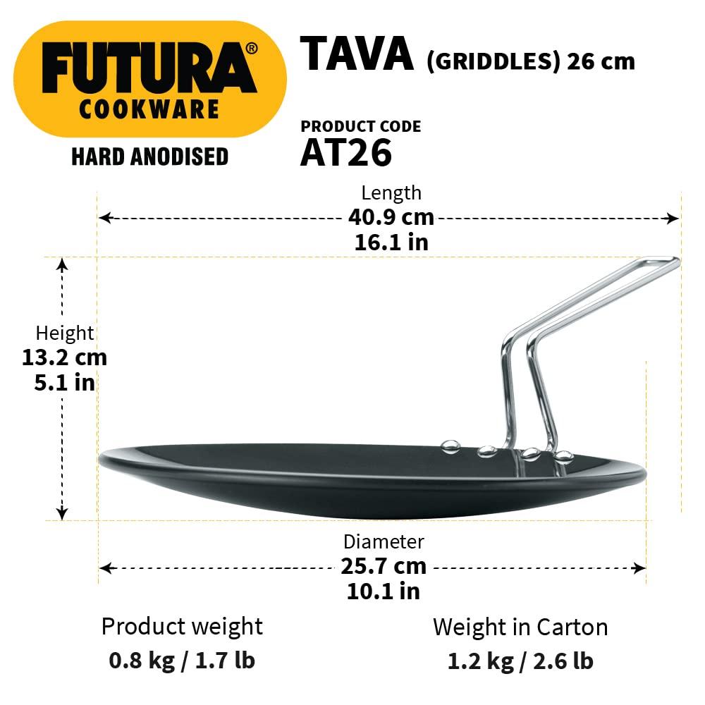 Hawkins Futura Hard Anodized Concave Tava Griddle with Steel Handle: Gas Compatible, Aluminum Surface, Hand Wash