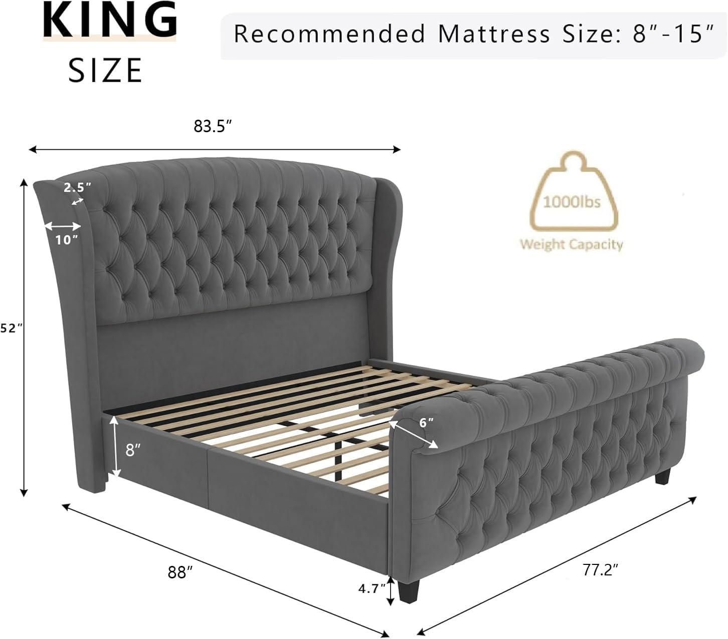 Dulane Chenille / Velvet Upholstered Sleigh Bed with Scroll Wingback Headboard