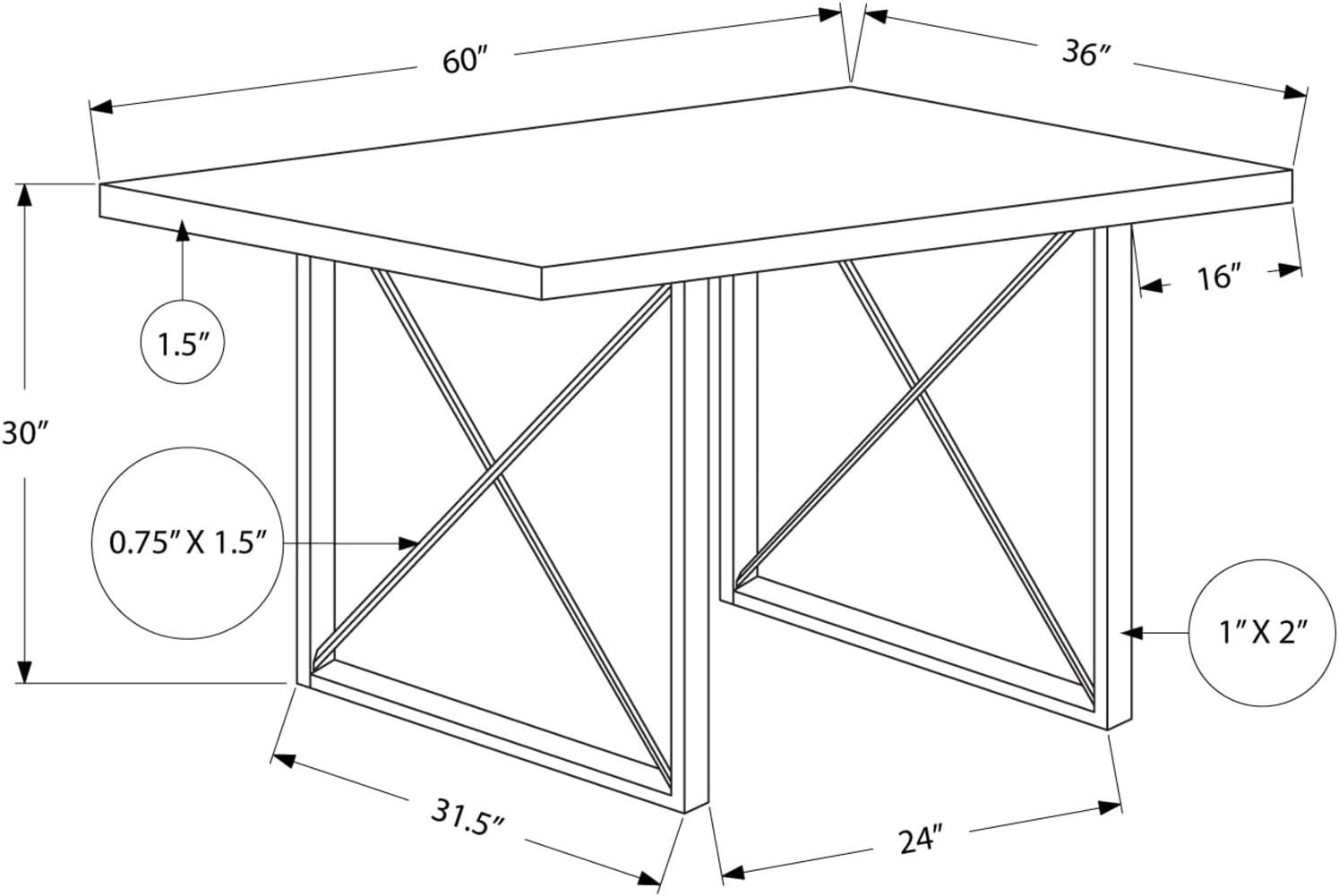 Monarch Specialties Dining Table, 60" Rectangular, Kitchen, Dining Room, Metal, Laminate