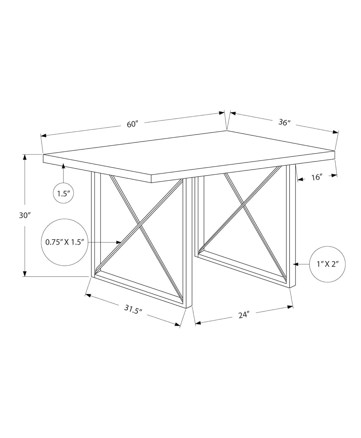 Monarch Specialties Dining Table, 60" Rectangular, Kitchen, Dining Room, Metal, Laminate
