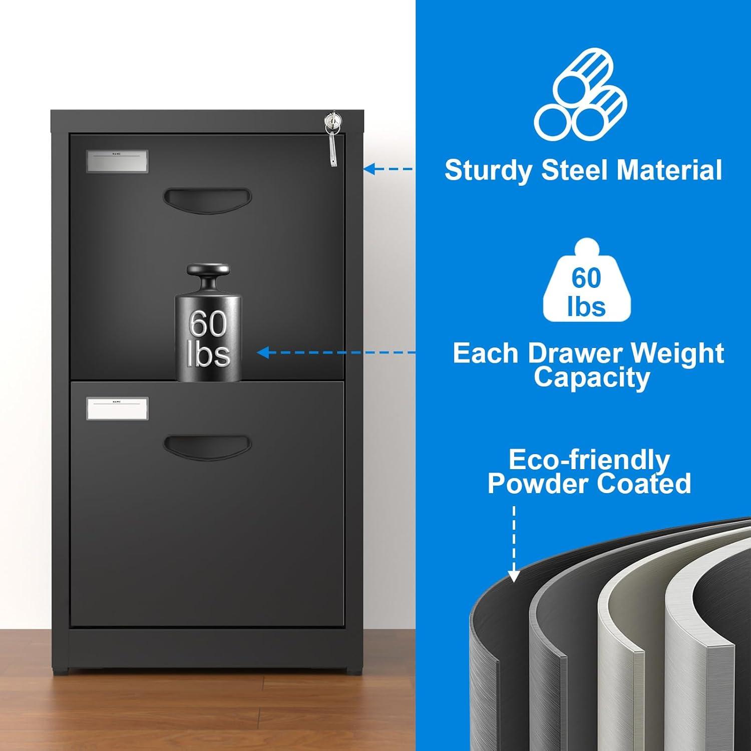 Inbox Zero 2 Drawer File Cabinet With Lock Metal Vertical File Cabinet