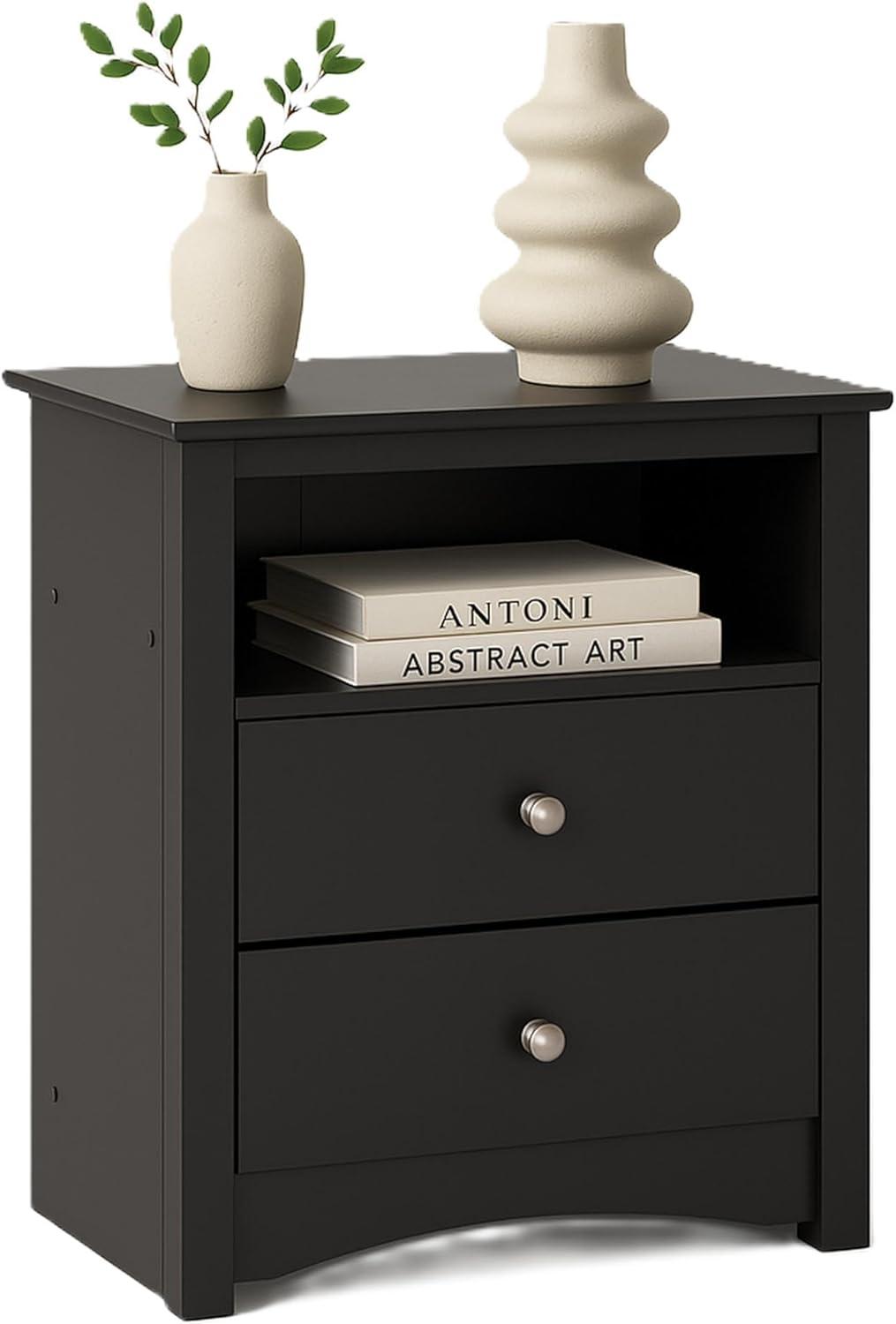 Prepac Tall 2 Drawer Nightstand with Open Shelf White: Laminated, Metal Glides, CARB Certified, 5 Year Warranty