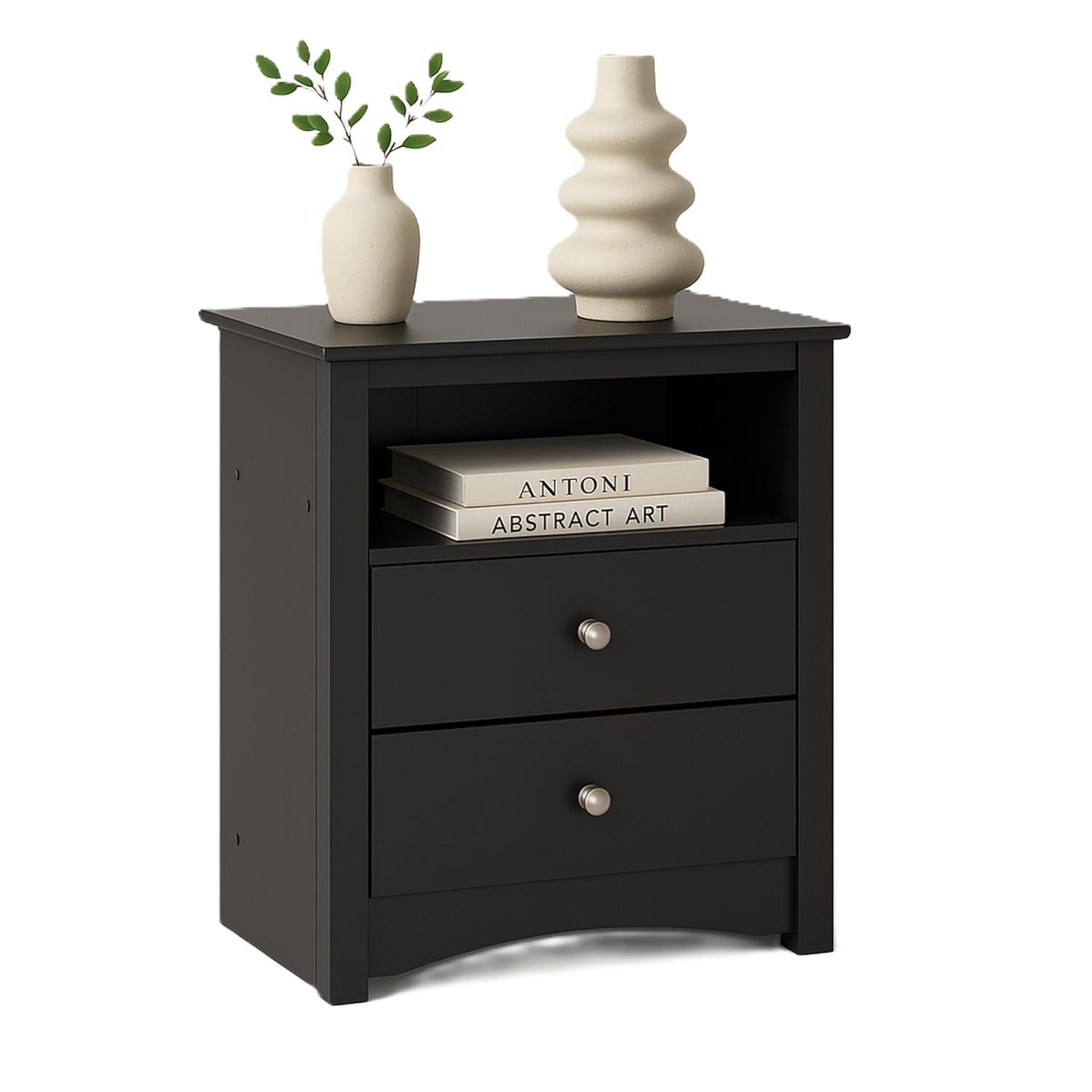 Prepac Tall 2 Drawer Nightstand with Open Shelf White: Laminated, Metal Glides, CARB Certified, 5 Year Warranty