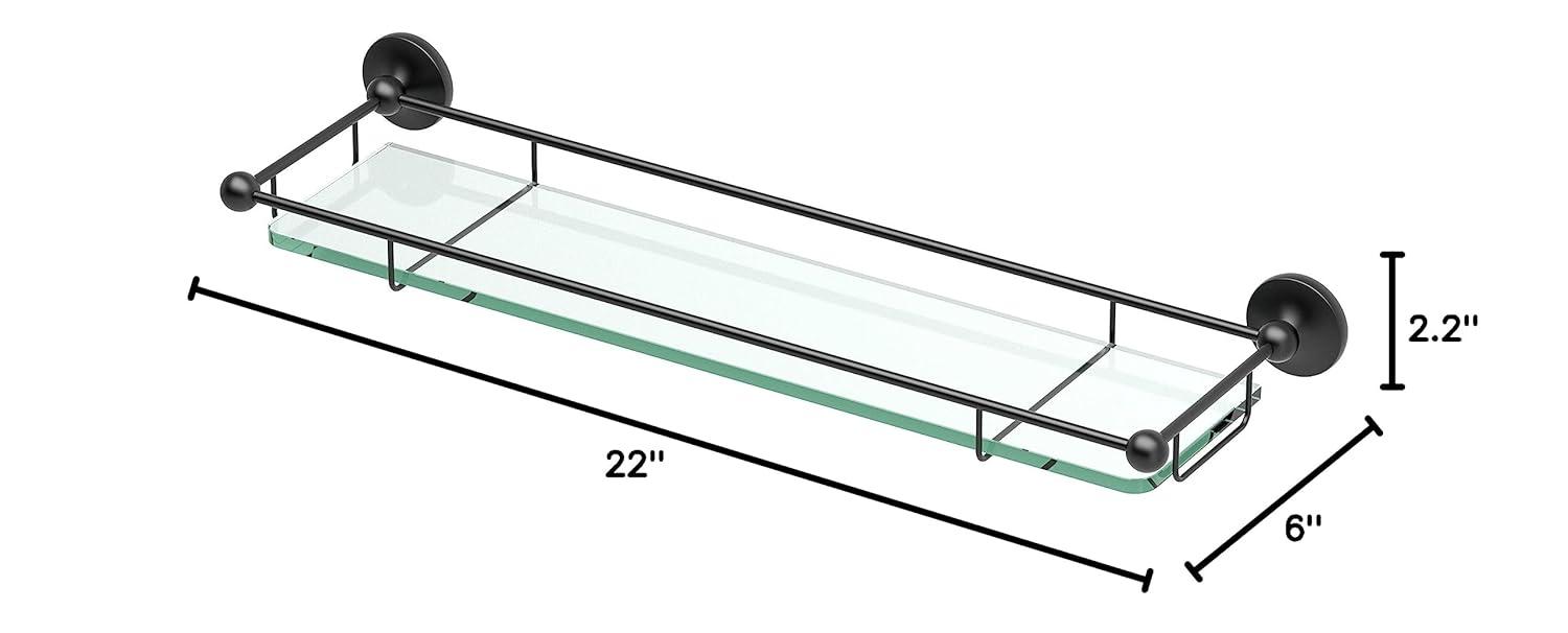 Glass Taborets Wall Mount Tempered 20"L Glass Shelf | Floating Bathroom Glass Shelf With Solid Brass Rail