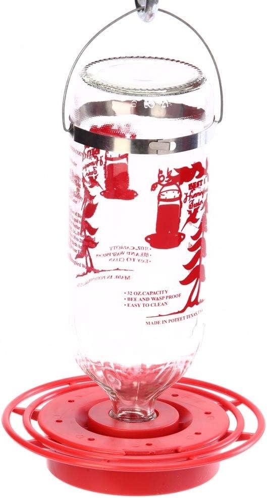 Large Clear Glass and Red Plastic Hummingbird Feeder, 32 oz