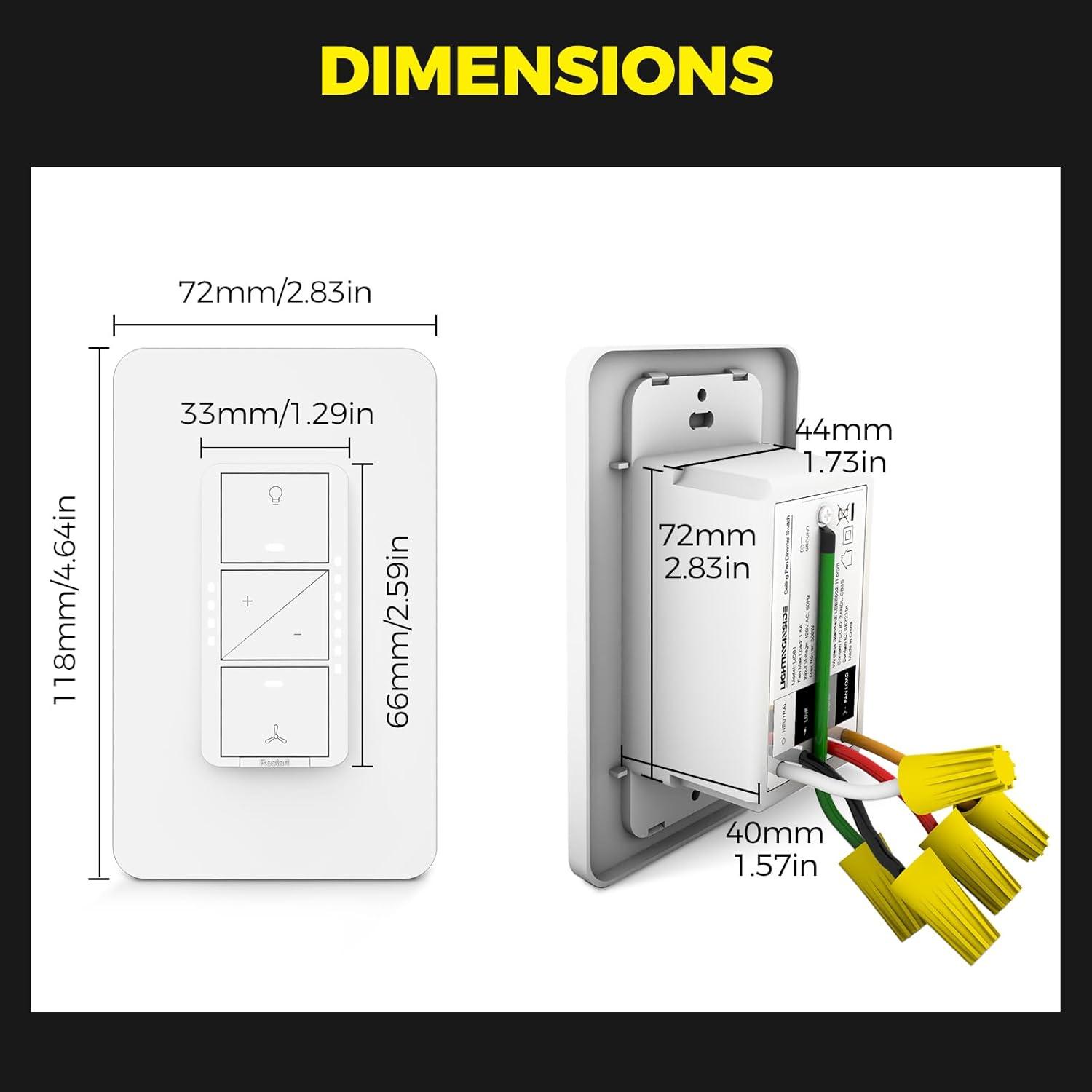 Smart Ceiling Fan Control and Light Dimmer Switch, Compatible with Alexa/Google Assistant/Smart Life, Neutral Wire Required, Single Pole Fan Light Switch, 2.4G Wi-Fi only, Timer, No Hub Required, 1PC