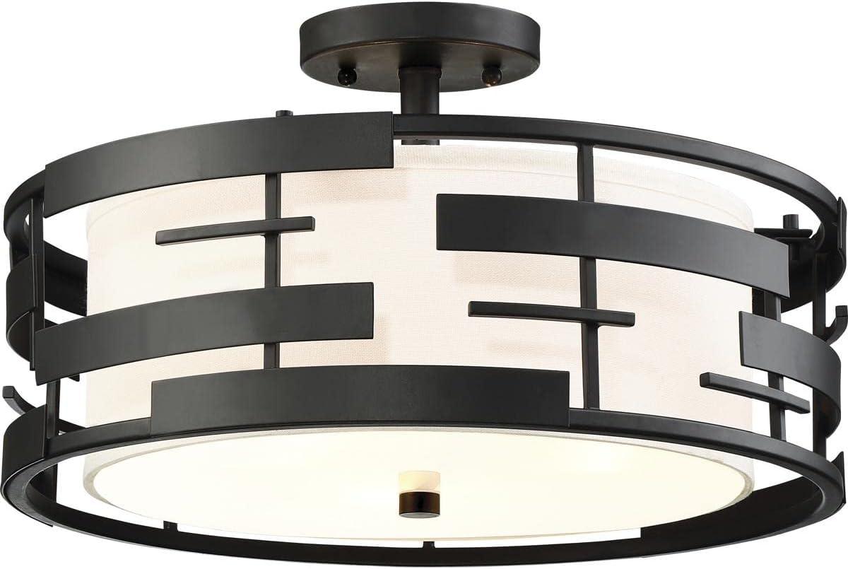 Lansing 16'' Black Drum Semi-Flush Mount Light