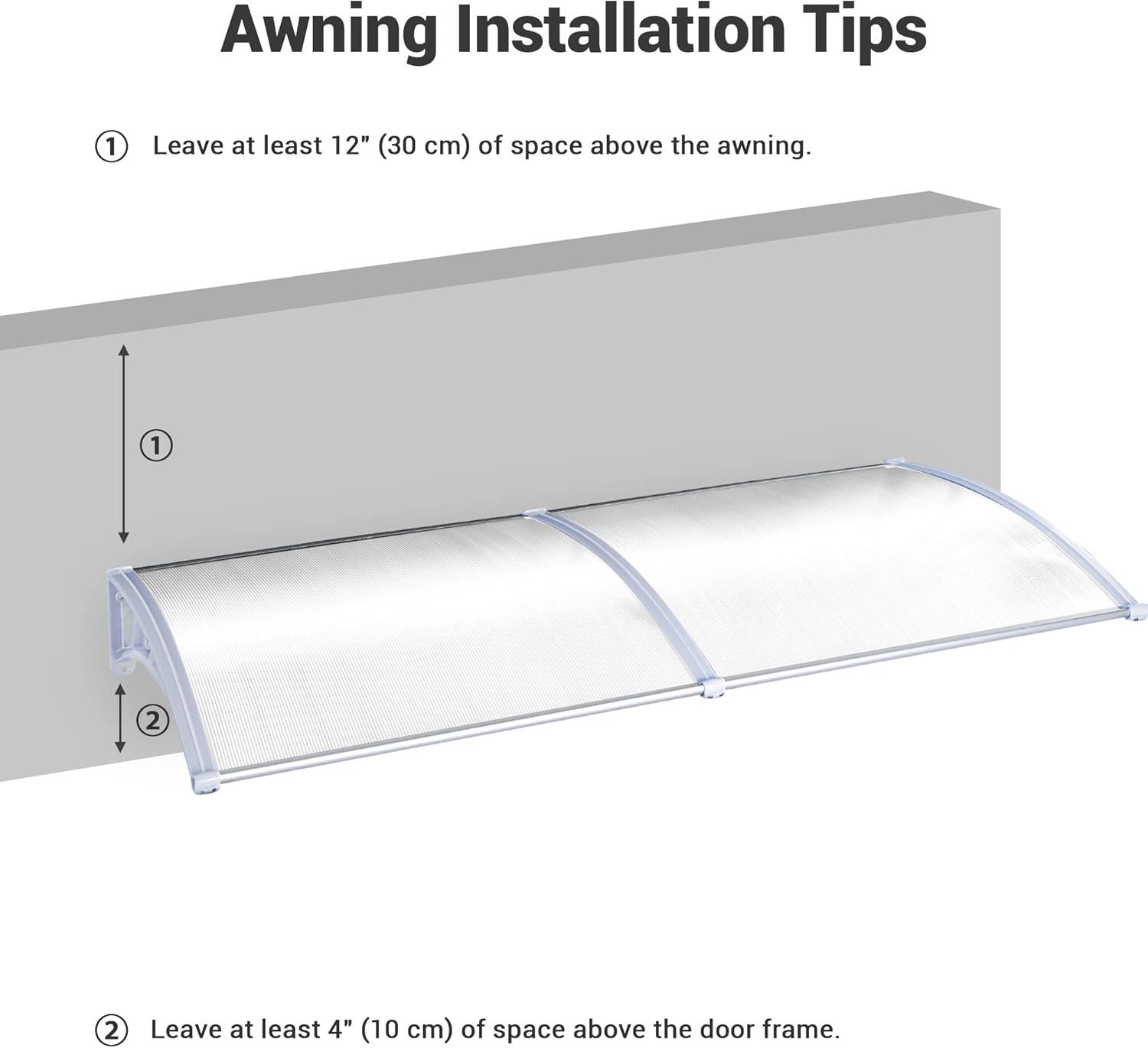Yescom 80"x40" Door Window Awning Whole One-piece Polycarbonate UV30+ Outdoor Rain Snow Protection Transparent White White Board & White Bracket