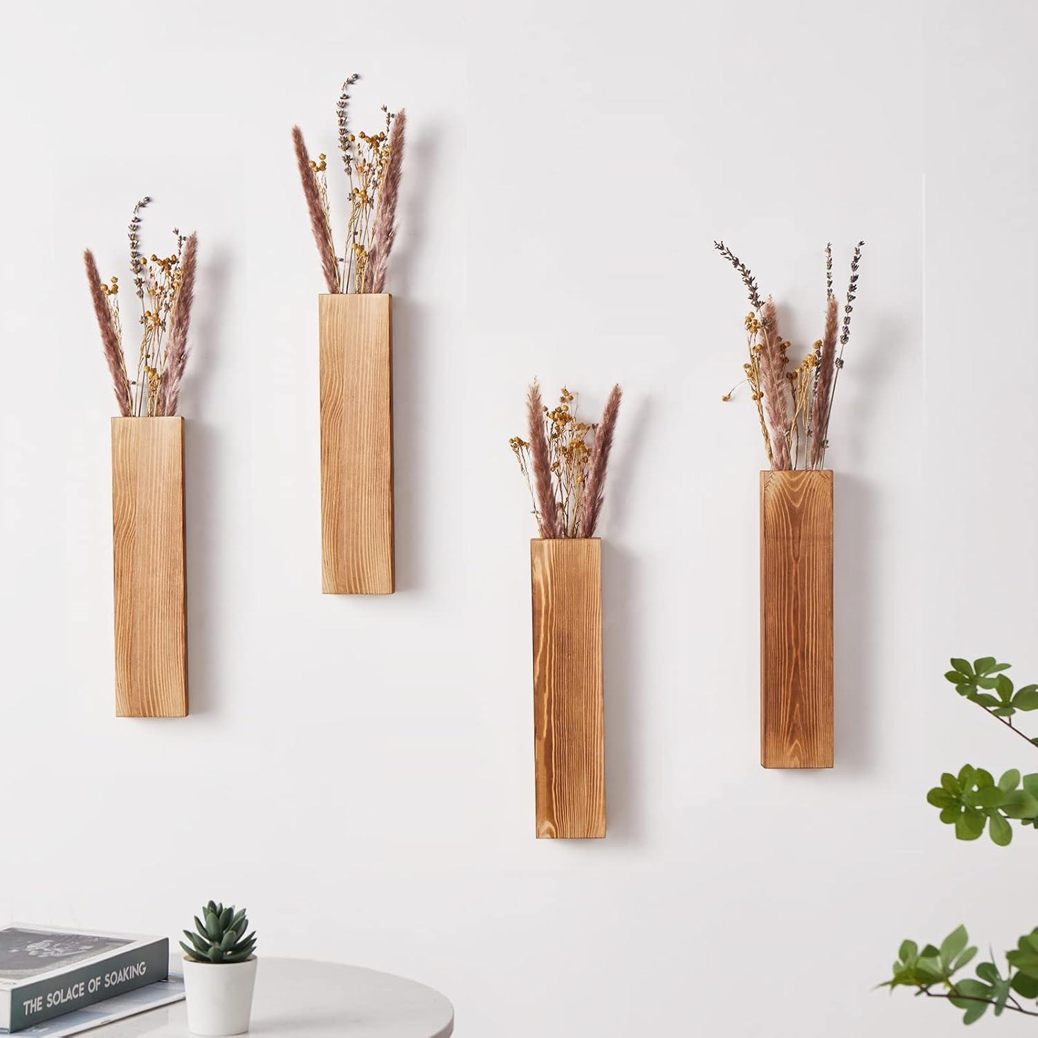 Wall Planters for Indoor Plants Modern Farmhouse Wooden Pocket Wall Vases for Dried Flowers and Faux Plants 4 Pack